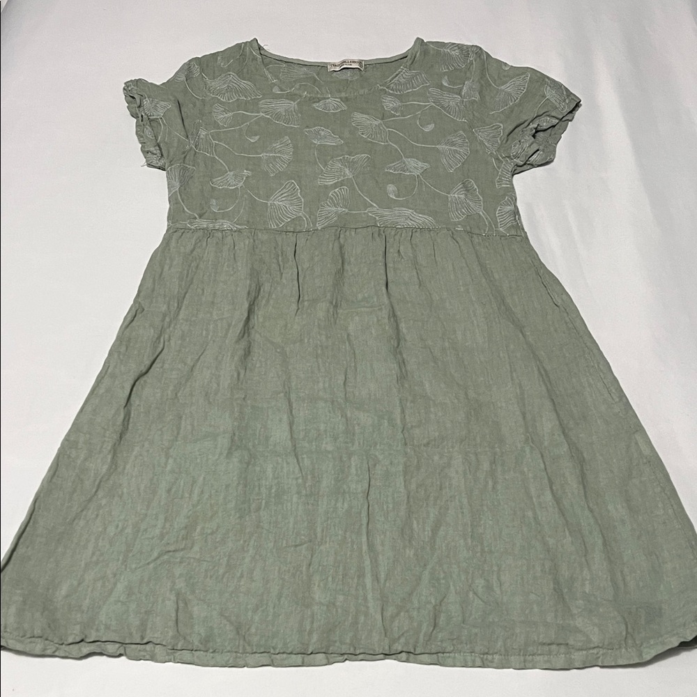 Terzo Millennio 100% Linen Dress with Embroidery Detail